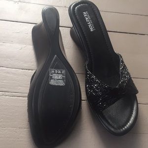 Gorgeous beaded black wedges by Ken Cole